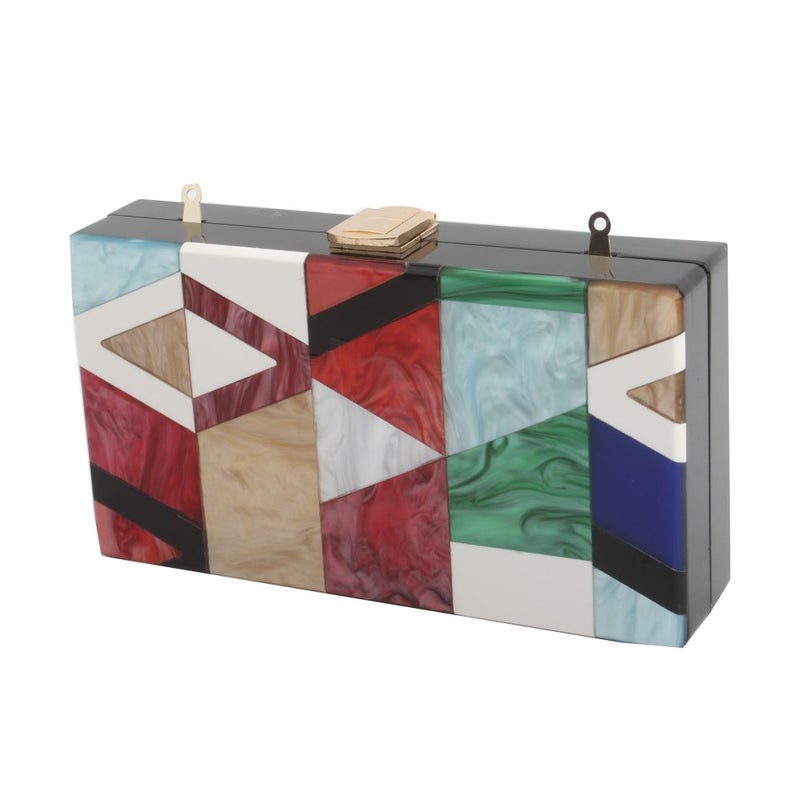 LETODE Geometric design of elegant female colored acrylic clutch gold chain bag (GREEN) - Image 3